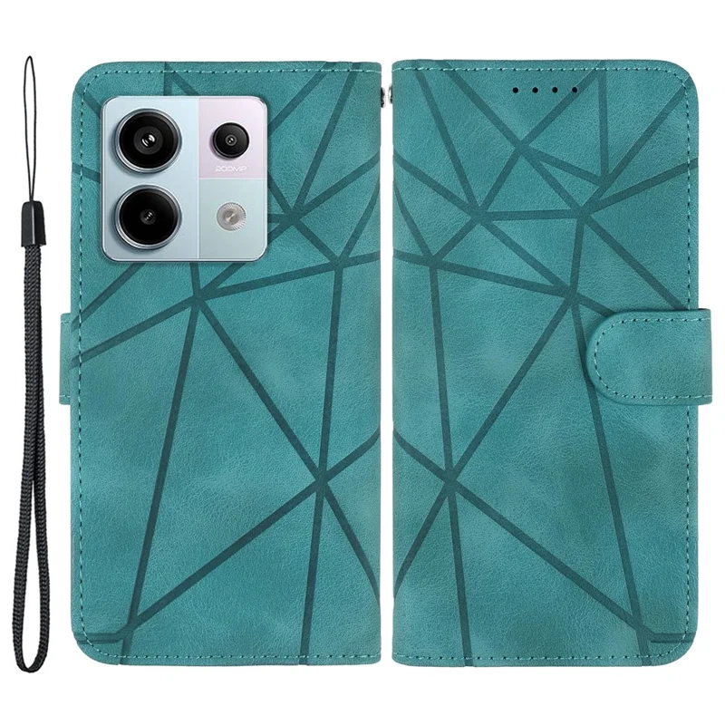 For Xiaomi Redmi Note 13 Pro 5G / Poco X6 5G Case Leather Phone Wallet Cover Lines Imprint - Green
