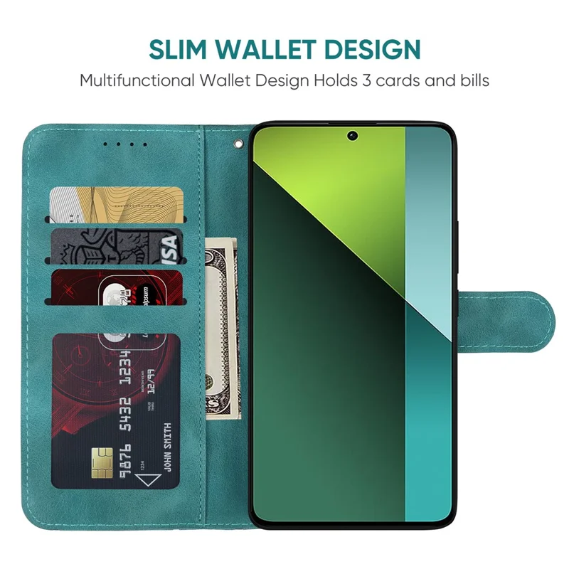 For Xiaomi Redmi Note 13 Pro 5G / Poco X6 5G Case Leather Phone Wallet Cover Lines Imprint - Green