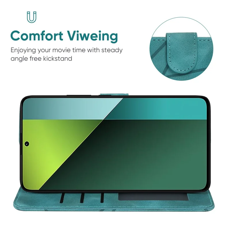 For Xiaomi Redmi Note 13 Pro 5G / Poco X6 5G Case Leather Phone Wallet Cover Lines Imprint - Green