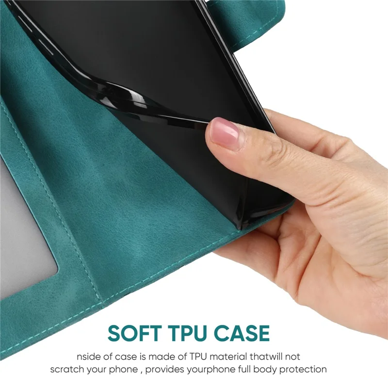 For Xiaomi Redmi Note 13 Pro 5G / Poco X6 5G Case Leather Phone Wallet Cover Lines Imprint - Green