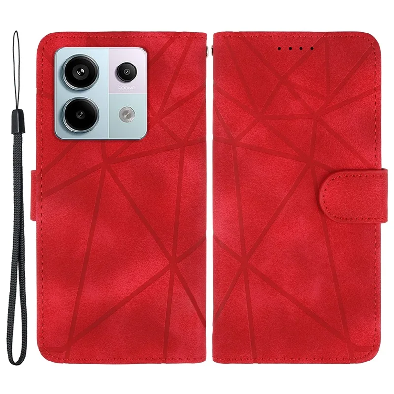 For Xiaomi Redmi Note 13 Pro 5G / Poco X6 5G Case Leather Phone Wallet Cover Lines Imprint - Red