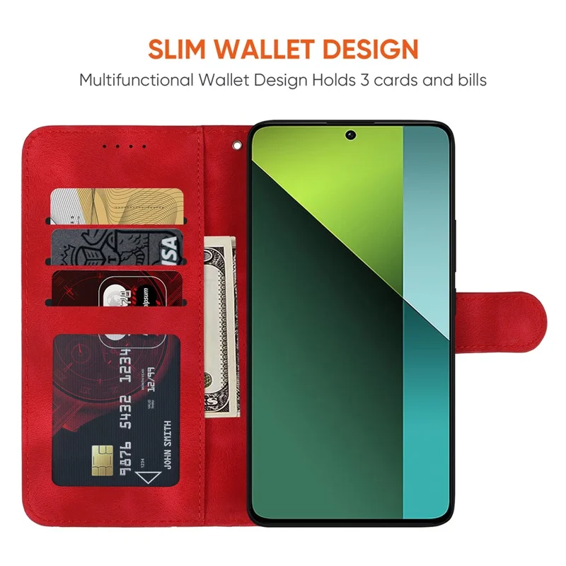 For Xiaomi Redmi Note 13 Pro 5G / Poco X6 5G Case Leather Phone Wallet Cover Lines Imprint - Red