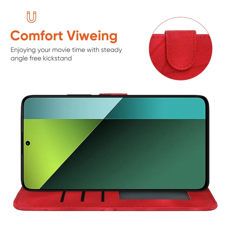 For Xiaomi Redmi Note 13 Pro 5G / Poco X6 5G Case Leather Phone Wallet Cover Lines Imprint - Red