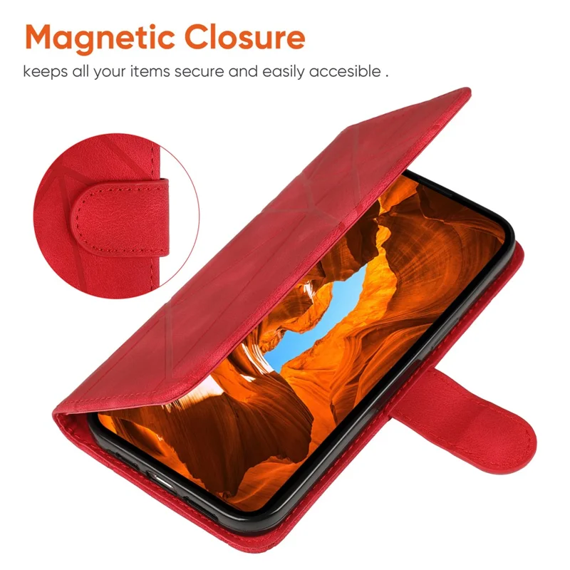 For Xiaomi Redmi Note 13 Pro 5G / Poco X6 5G Case Leather Phone Wallet Cover Lines Imprint - Red