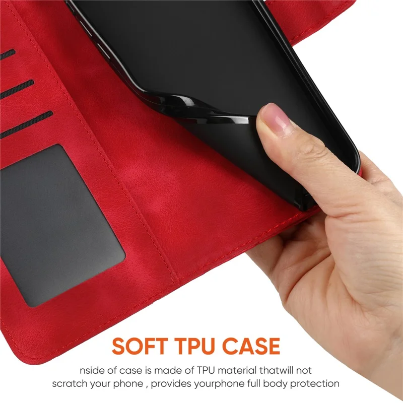 For Xiaomi Redmi Note 13 Pro 5G / Poco X6 5G Case Leather Phone Wallet Cover Lines Imprint - Red
