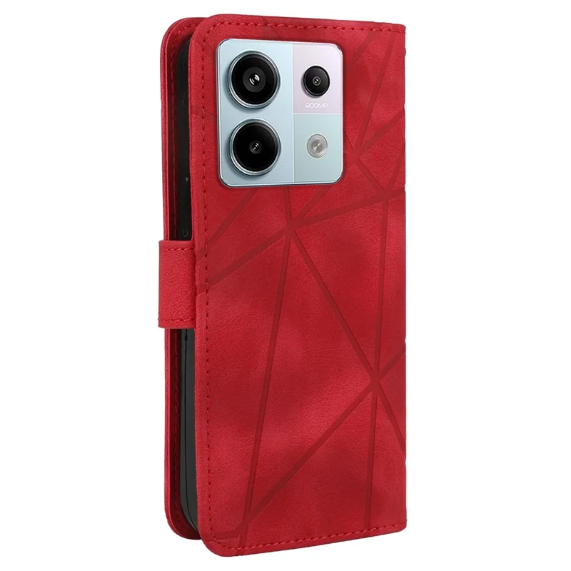 For Xiaomi Redmi Note 13 Pro 5G / Poco X6 5G Case Leather Phone Wallet Cover Lines Imprint - Red