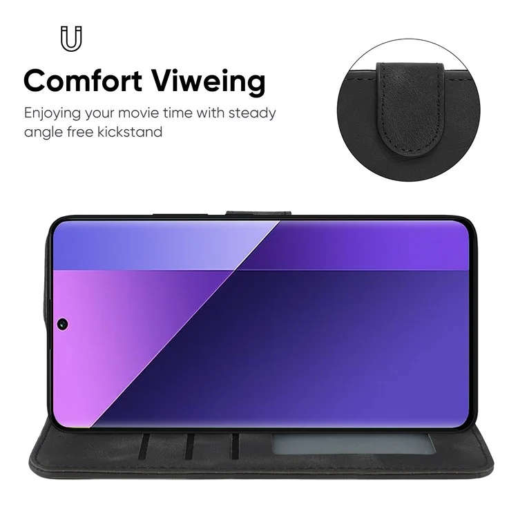 Para Xiaomi Redmi Note 13 Pro+ 5G Case Wallet Stand Skin-Touch Leather Phone Cover - Preto