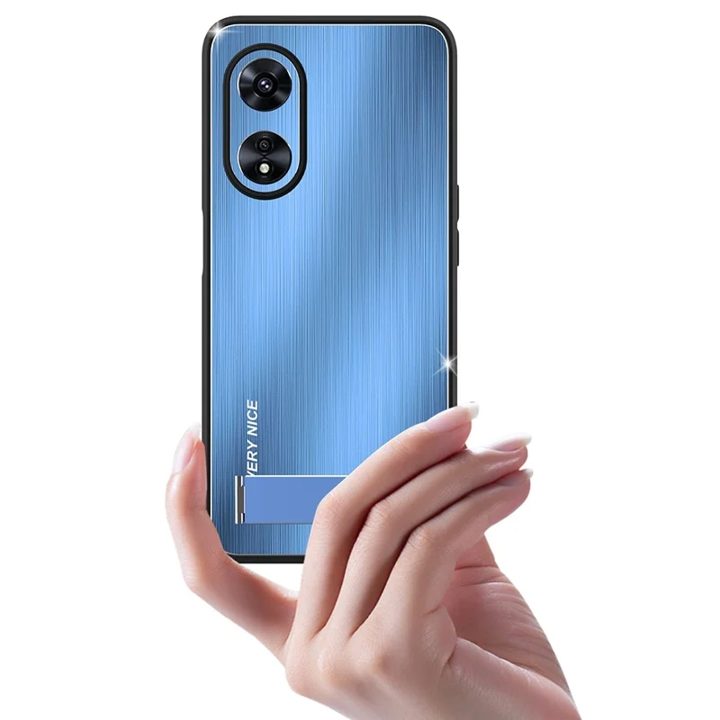 For Oppo A97 5G Kickstand Phone Case TPU Bumper Brushed Aluminium Alloy Back Protective Cover - Silver