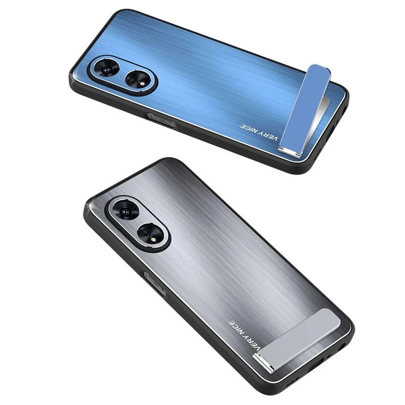 For Oppo A97 5G Kickstand Phone Case TPU Bumper Brushed Aluminium Alloy Back Protective Cover - Silver