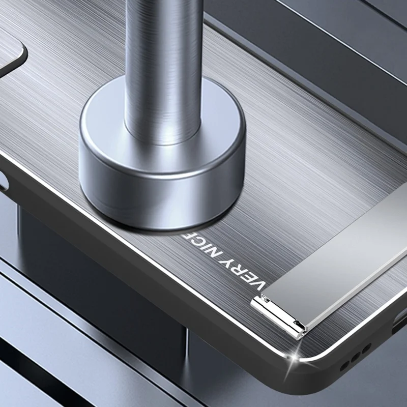 For Oppo A97 5G Kickstand Phone Case TPU Bumper Brushed Aluminium Alloy Back Protective Cover - Silver