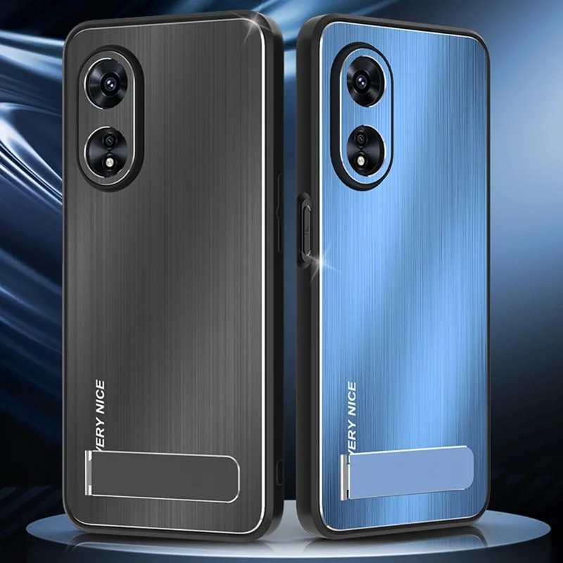 For Oppo A97 5G Kickstand Phone Case TPU Bumper Brushed Aluminium Alloy Back Protective Cover - Silver