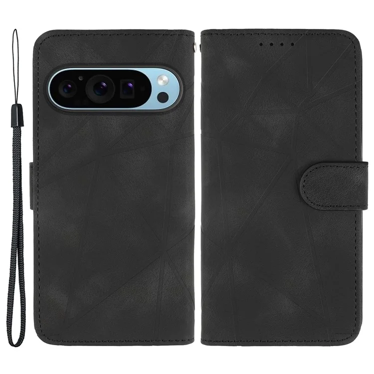 Für Google Pixel 9 Pro / Pixel 9 Wholesale Phone Case Skin-Friendly Leder-Standhülle mit geprägten Linien - Schwarz