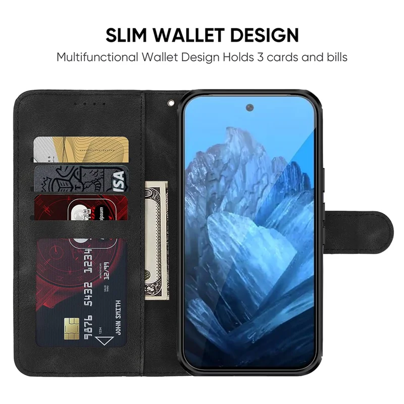 Für Google Pixel 9 Pro / Pixel 9 Wholesale Phone Case Skin-Friendly Leder-Standhülle mit geprägten Linien - Schwarz