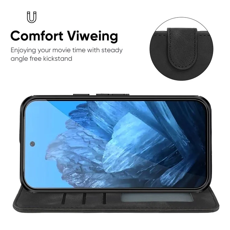 Für Google Pixel 9 Pro / Pixel 9 Wholesale Phone Case Skin-Friendly Leder-Standhülle mit geprägten Linien - Schwarz