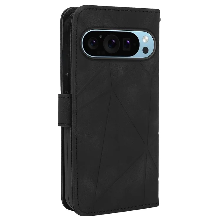 Für Google Pixel 9 Pro / Pixel 9 Wholesale Phone Case Skin-Friendly Leder-Standhülle mit geprägten Linien - Schwarz