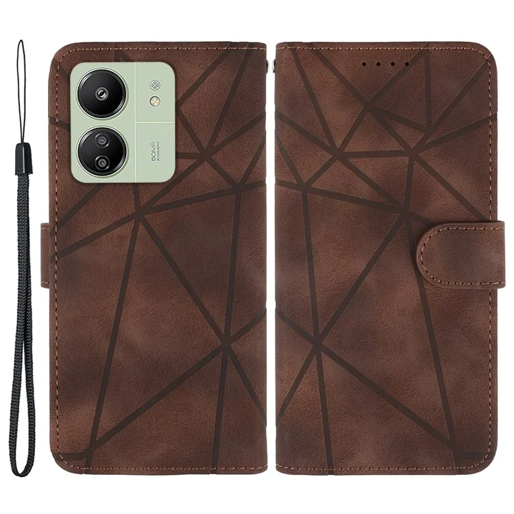 Für Xiaomi Redmi 13C 4G / 13C 5G / Poco C65 4G Hülle Lederlinien-Muster Flip-Handyhülle - Braun