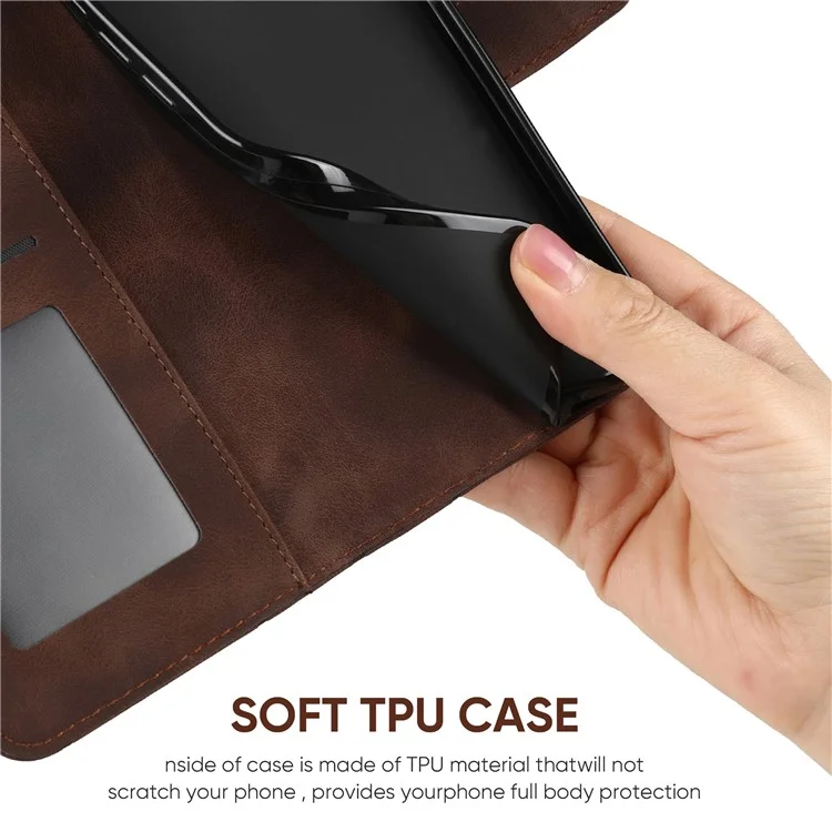 Für Xiaomi Redmi 13C 4G / 13C 5G / Poco C65 4G Hülle Lederlinien-Muster Flip-Handyhülle - Braun