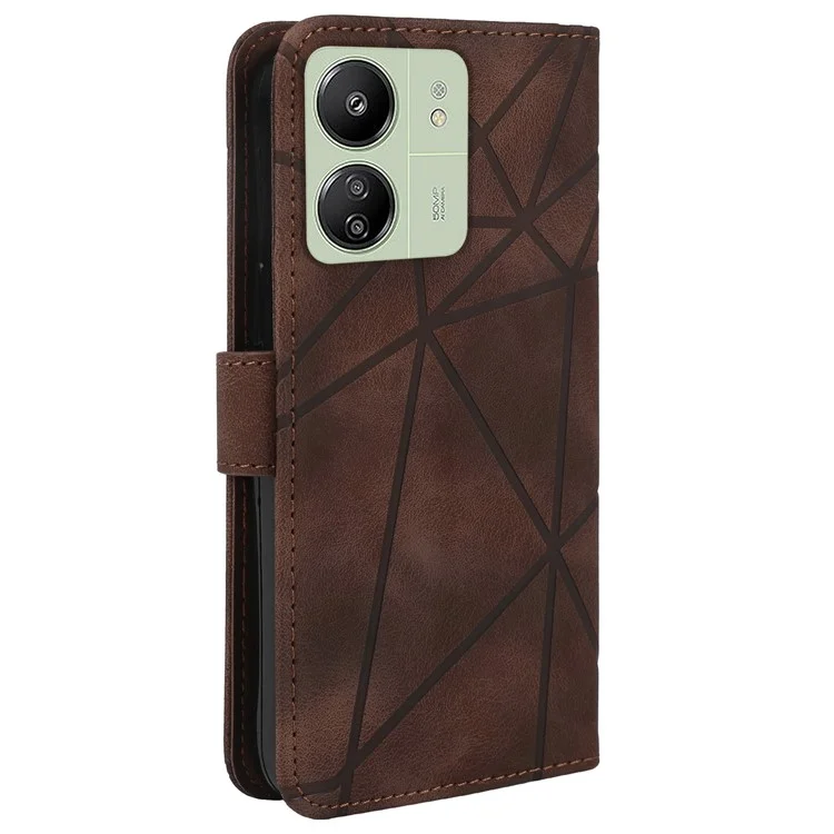 Für Xiaomi Redmi 13C 4G / 13C 5G / Poco C65 4G Hülle Lederlinien-Muster Flip-Handyhülle - Braun