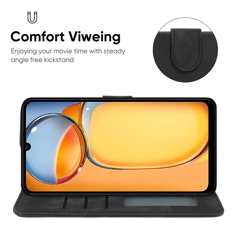 For Xiaomi Redmi 13C 4G / 13C 5G / Poco C65 4G Case Leather Line Pattern Flip Phone Cover - Black