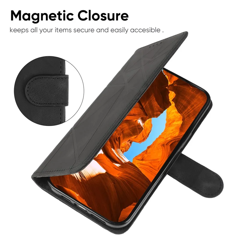 For Xiaomi Redmi 13C 4G / 13C 5G / Poco C65 4G Case Leather Line Pattern Flip Phone Cover - Black