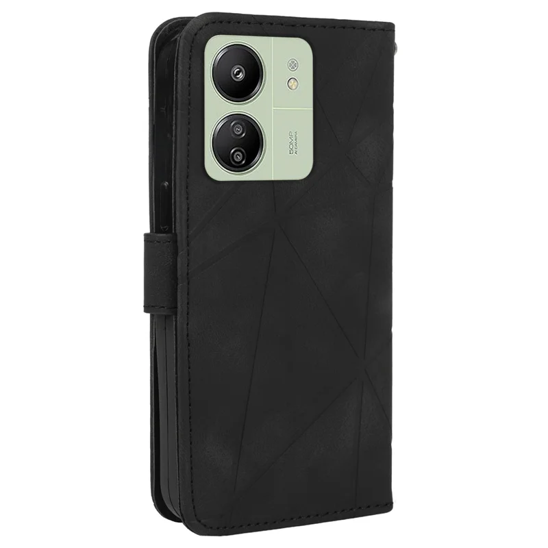 For Xiaomi Redmi 13C 4G / 13C 5G / Poco C65 4G Case Leather Line Pattern Flip Phone Cover - Black