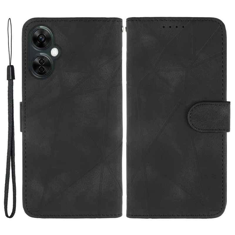 Pour Oppo K11x 5G / OnePlus Nord CE 3 Lite 5G / Nord N30 5G Étui Peau-Lignes de Contact Imprimer Cuir Housse de Téléphone - Noir