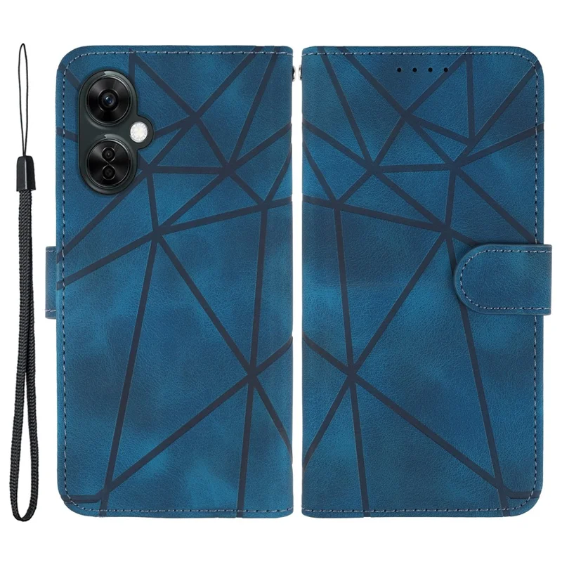 Pour Oppo K11x 5G / OnePlus Nord CE 3 Lite 5G / Nord N30 5G Étui de peau-Lignes de touche Empreinte en cuir Étui de téléphone - Bleu