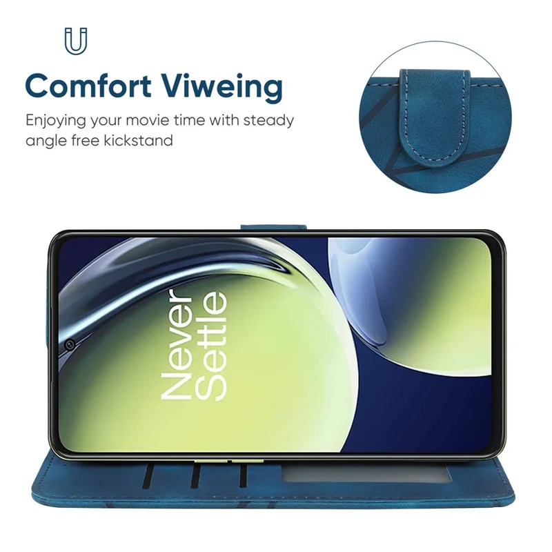 Pour Oppo K11x 5G / OnePlus Nord CE 3 Lite 5G / Nord N30 5G Étui de peau-Lignes de touche Empreinte en cuir Étui de téléphone - Bleu