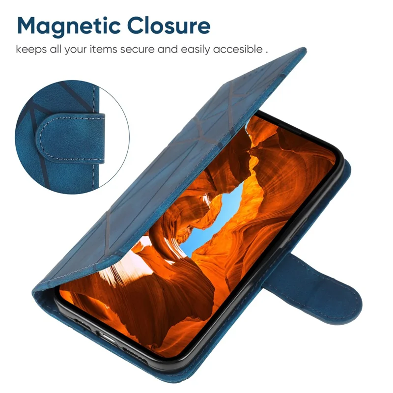 Pour Oppo K11x 5G / OnePlus Nord CE 3 Lite 5G / Nord N30 5G Étui de peau-Lignes de touche Empreinte en cuir Étui de téléphone - Bleu