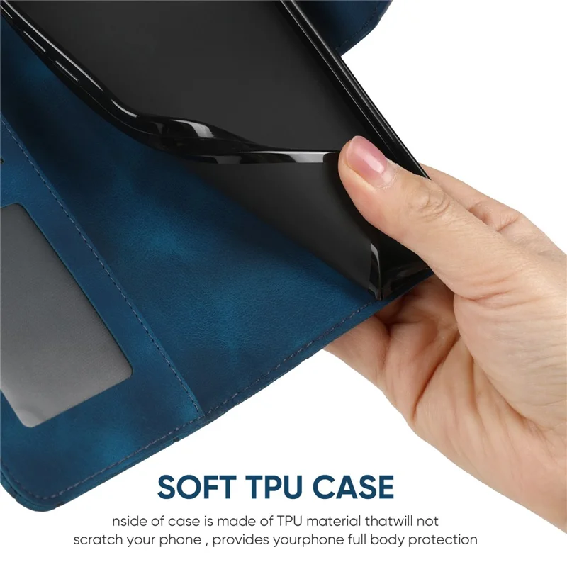 Pour Oppo K11x 5G / OnePlus Nord CE 3 Lite 5G / Nord N30 5G Étui de peau-Lignes de touche Empreinte en cuir Étui de téléphone - Bleu