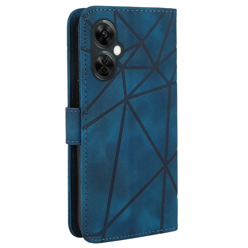 Pour Oppo K11x 5G / OnePlus Nord CE 3 Lite 5G / Nord N30 5G Étui de peau-Lignes de touche Empreinte en cuir Étui de téléphone - Bleu