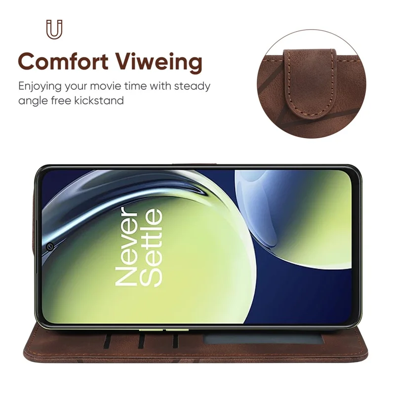 Para el caso de Oppo K11x 5G / OnePlus Nord CE 3 Lite 5G / Nord N30 5G Skin-Touch Lines Imprint Leather Phone Cover - Marrón