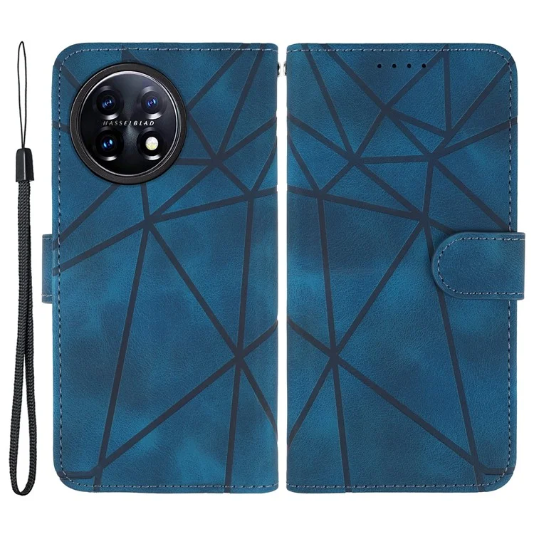Para OnePlus 11 5G Case Line Imprinted Wallet Leather Phone Cover - Azul