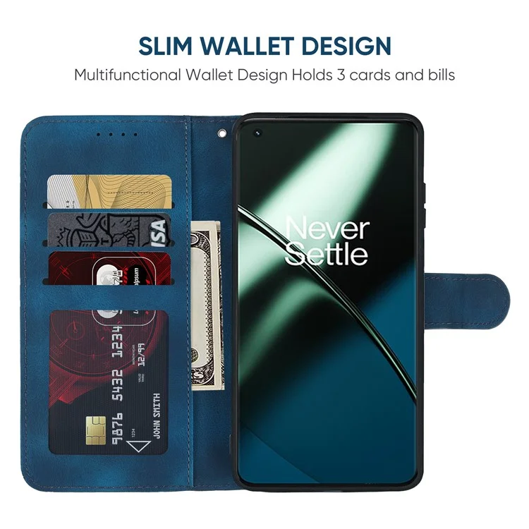 Para OnePlus 11 5G Case Line Imprinted Wallet Leather Phone Cover - Azul