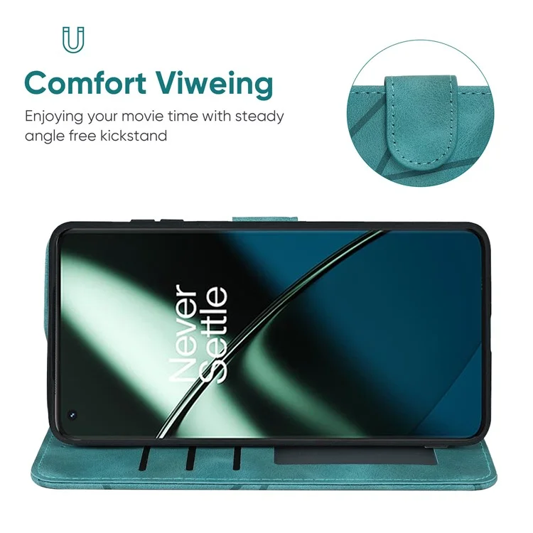 For OnePlus 11 5G Case Line Imprinted Wallet Leather Phone Cover - Green