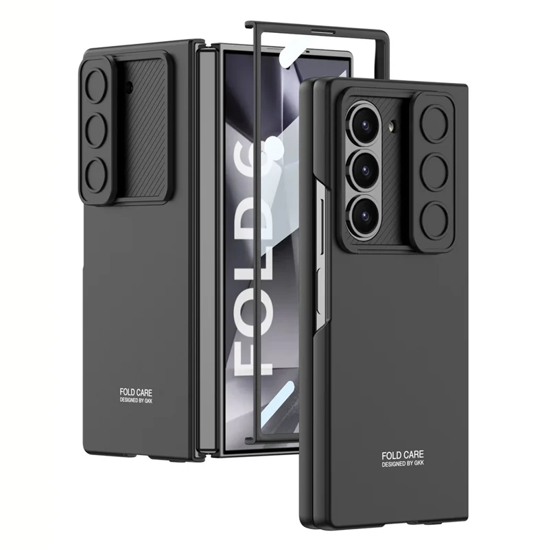 GKK For Samsung Galaxy Z Fold6 5G Case Slim-Fit Lens Guard Phone Cover with Tempered Glass Film - Black