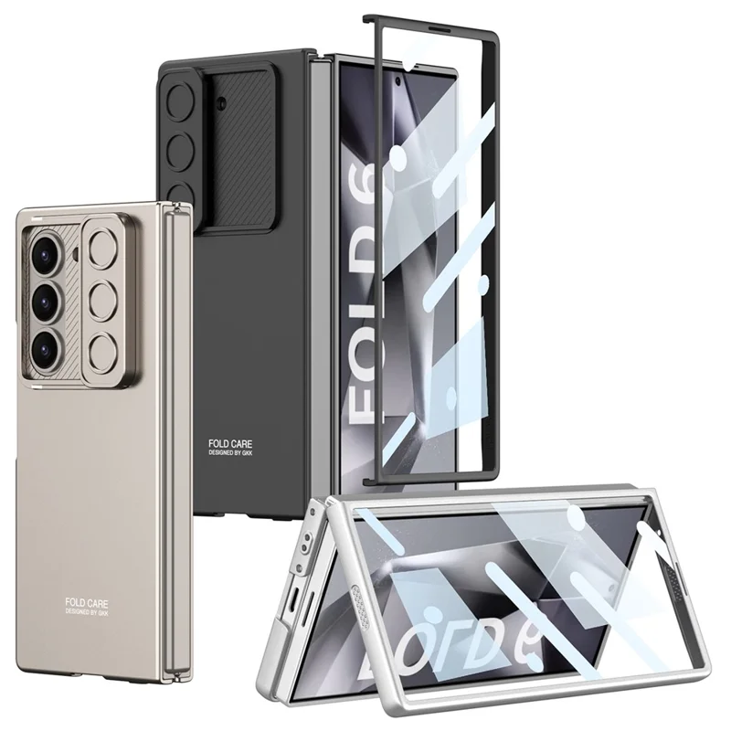 GKK For Samsung Galaxy Z Fold6 5G Case Slim-Fit Lens Guard Phone Cover with Tempered Glass Film - Black