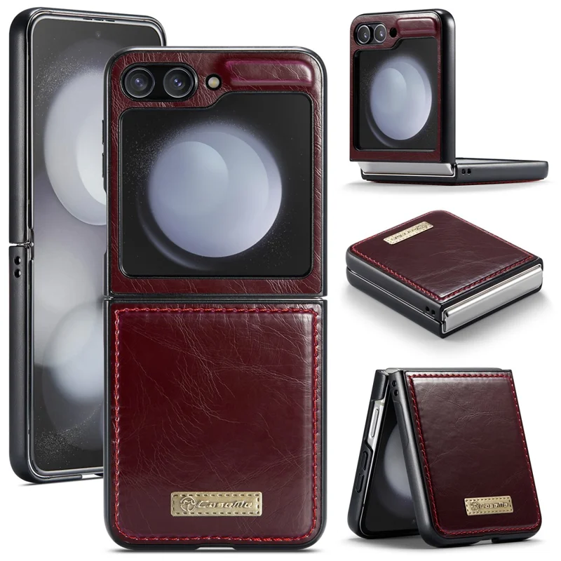 CASEME 003 Series For Samsung Galaxy Z Flip5 5G Case Leather Phone Cover Oil Wax Crazy Horse Texture - Wine Red