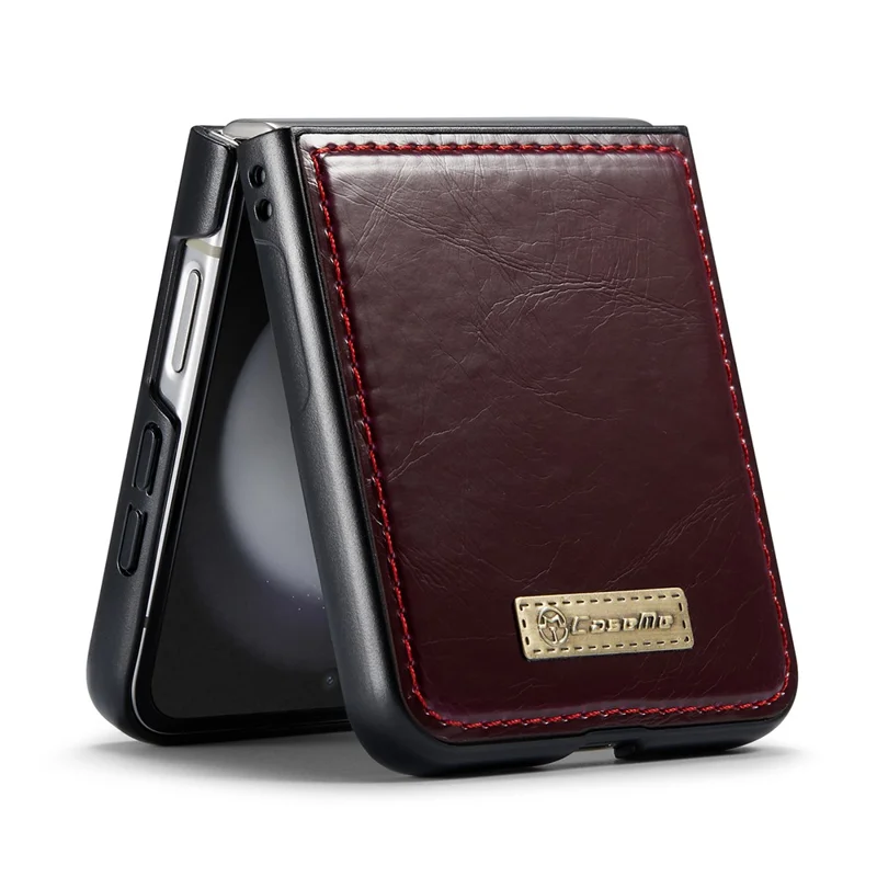 CASEME 003 Series For Samsung Galaxy Z Flip5 5G Case Leather Phone Cover Oil Wax Crazy Horse Texture - Wine Red