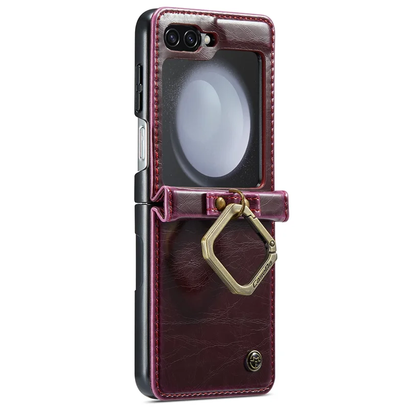 CASEME 003 Serie per Samsung Galaxy Z Flip5 5G Custodia in Pelle Copertina per Telefono con Anello Supporto - Rosso Vino