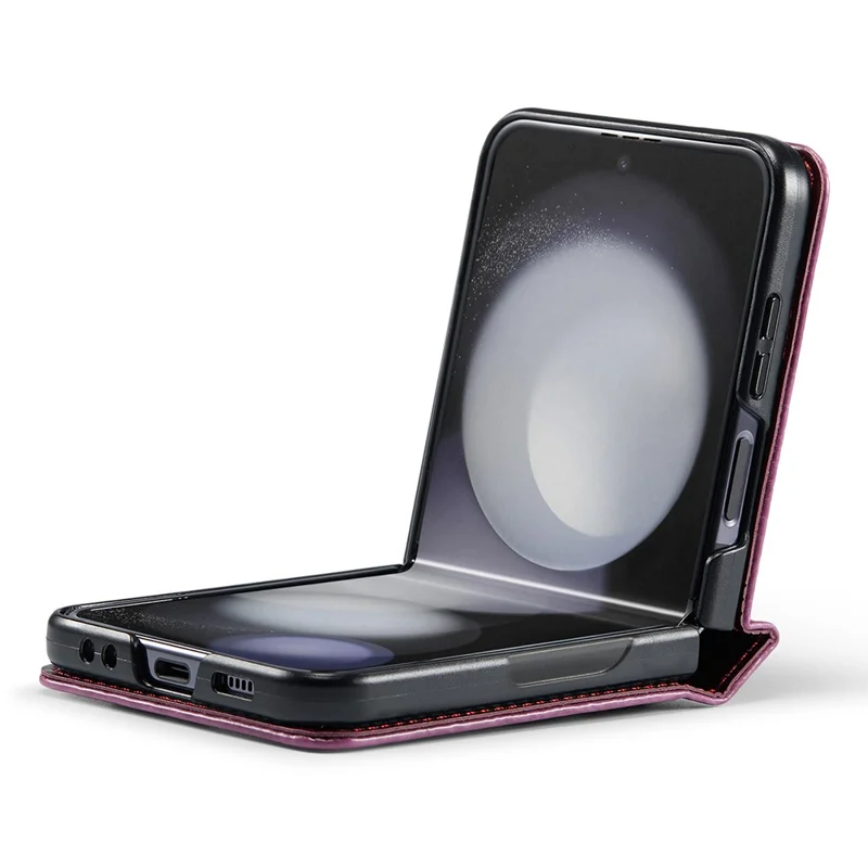 CASEME 003 Serie per Samsung Galaxy Z Flip5 5G Custodia in Pelle Copertina per Telefono con Anello Supporto - Rosso Vino