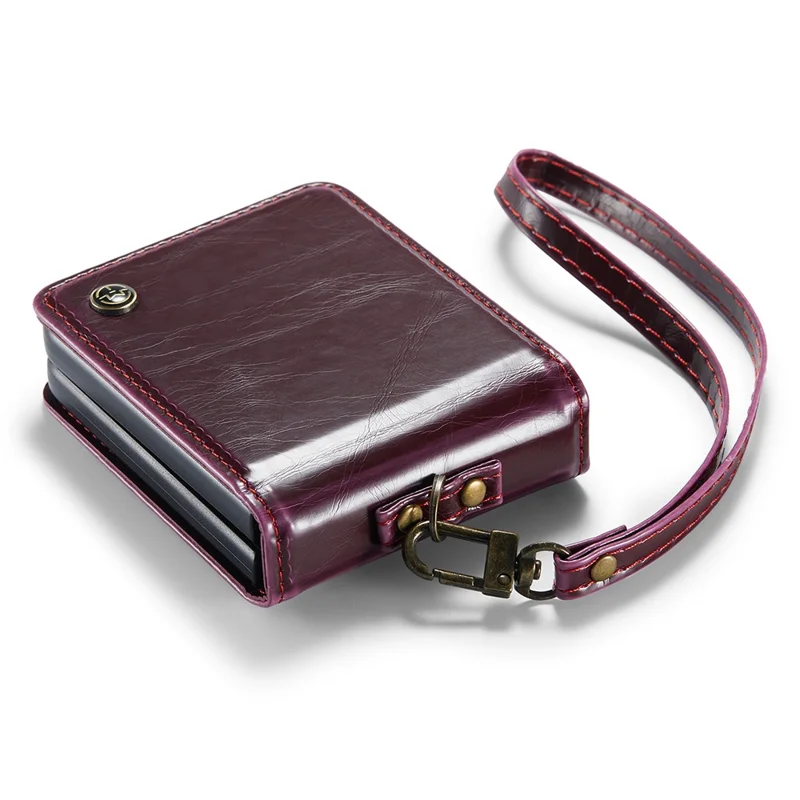 CASEME 003 Serie per Samsung Galaxy Z Flip5 5G Custodia in Pelle Copertina per Telefono con Anello Supporto - Rosso Vino
