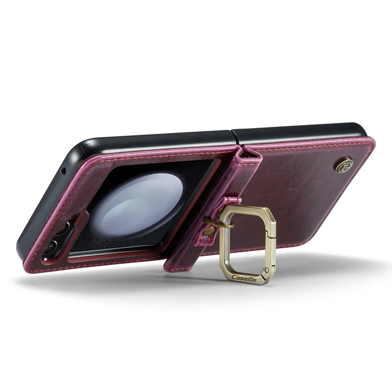 CASEME 003 Serie per Samsung Galaxy Z Flip5 5G Custodia in Pelle Copertina per Telefono con Anello Supporto - Rosso Vino
