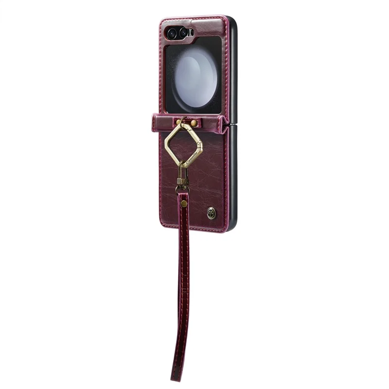 CASEME 003 Serie per Samsung Galaxy Z Flip5 5G Custodia in Pelle Copertina per Telefono con Anello Supporto - Rosso Vino