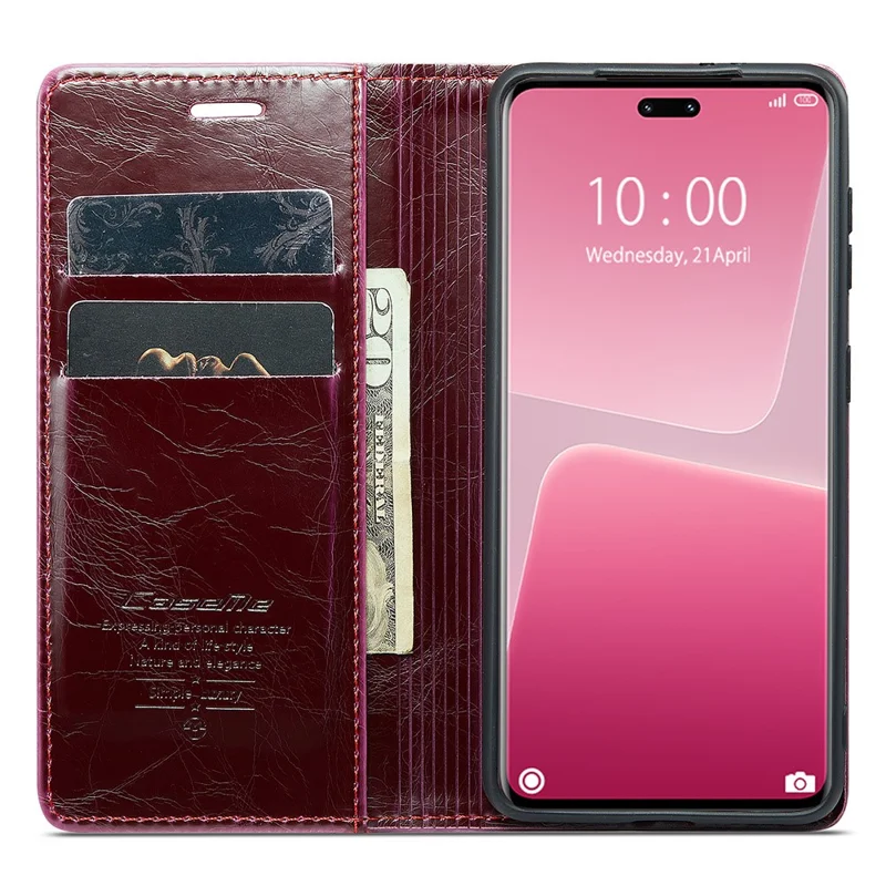 CASEME 003 Series para Xiaomi 13 Lite / Civi 2 5G Capa de Telefone Textura de Couro de Cavalo Louco Flip Cover - Vinho Tinto