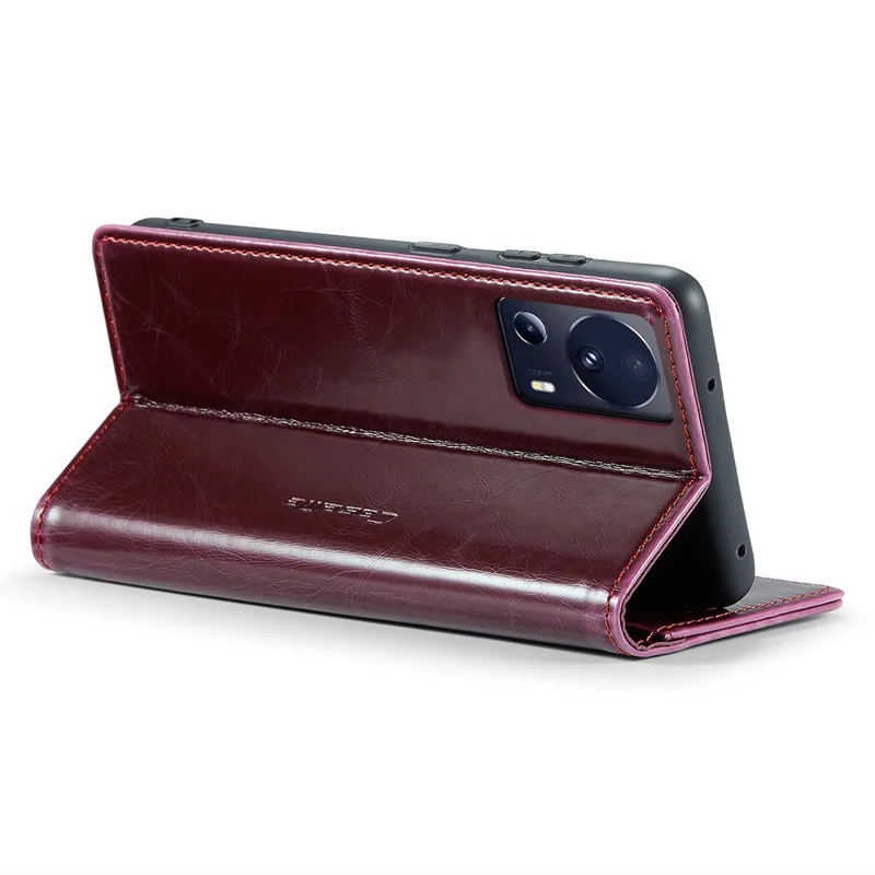 CASEME 003 Series para Xiaomi 13 Lite / Civi 2 5G Capa de Telefone Textura de Couro de Cavalo Louco Flip Cover - Vinho Tinto