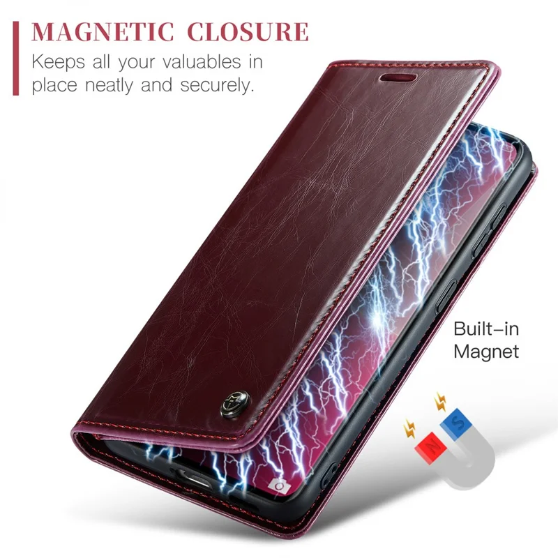 CASEME 003 Series para Xiaomi 13 Lite / Civi 2 5G Capa de Telefone Textura de Couro de Cavalo Louco Flip Cover - Vinho Tinto