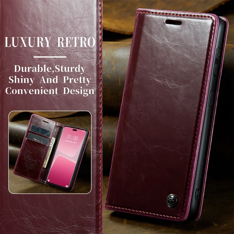 CASEME 003 Series para Xiaomi 13 Lite / Civi 2 5G Capa de Telefone Textura de Couro de Cavalo Louco Flip Cover - Vinho Tinto