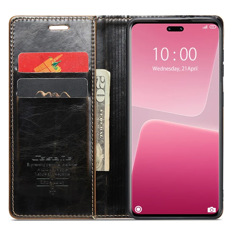 CASEME 003 Series Para Xiaomi 13 Lite / Civi 2 5G Funda de Teléfono Textura de Cuero Crazy Horse Tapa Abatible - Café