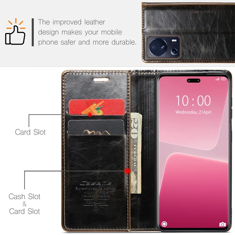CASEME 003 Series Para Xiaomi 13 Lite / Civi 2 5G Funda de Teléfono Textura de Cuero Crazy Horse Tapa Abatible - Café